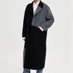 🆕 NAP Loungewear Cosentino Color Block Longline Wool Overcoat in Black Splice